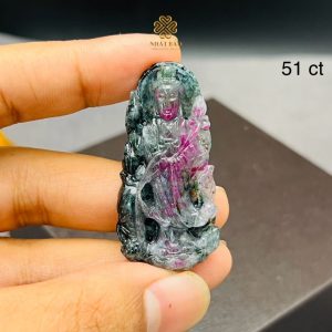 Nghệ Thuật Tinh Tế: Tượng Quán Âm từ Đá Tourmaline #QAT4519
