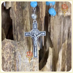 Alternative view of Tràng Hạt Mân Côi 50 Hạt Trầm Hương Đá Màu Xanh Lam Đeo Cổ LaVie Catholic
