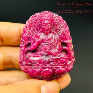 Tượng Phật A Di Đà Tạc Đá Ruby Thiên Nhiên. Tượng cao 51mm ngang 41mm nặng 252carat #25260