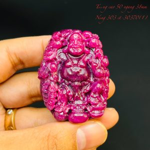 Tượng Phật Di Lạc Tạc Đá Ruby Thiên Nhiên. Tượng cao 50mm ngang 38mm nặng 303carat #30370
