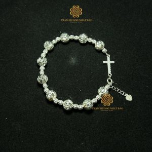 Vòng Tay Mân Côi Bạc Thiết Kế Riêng Hạt 8mm, Có Dây Tăng Đơ Theo Size Tay