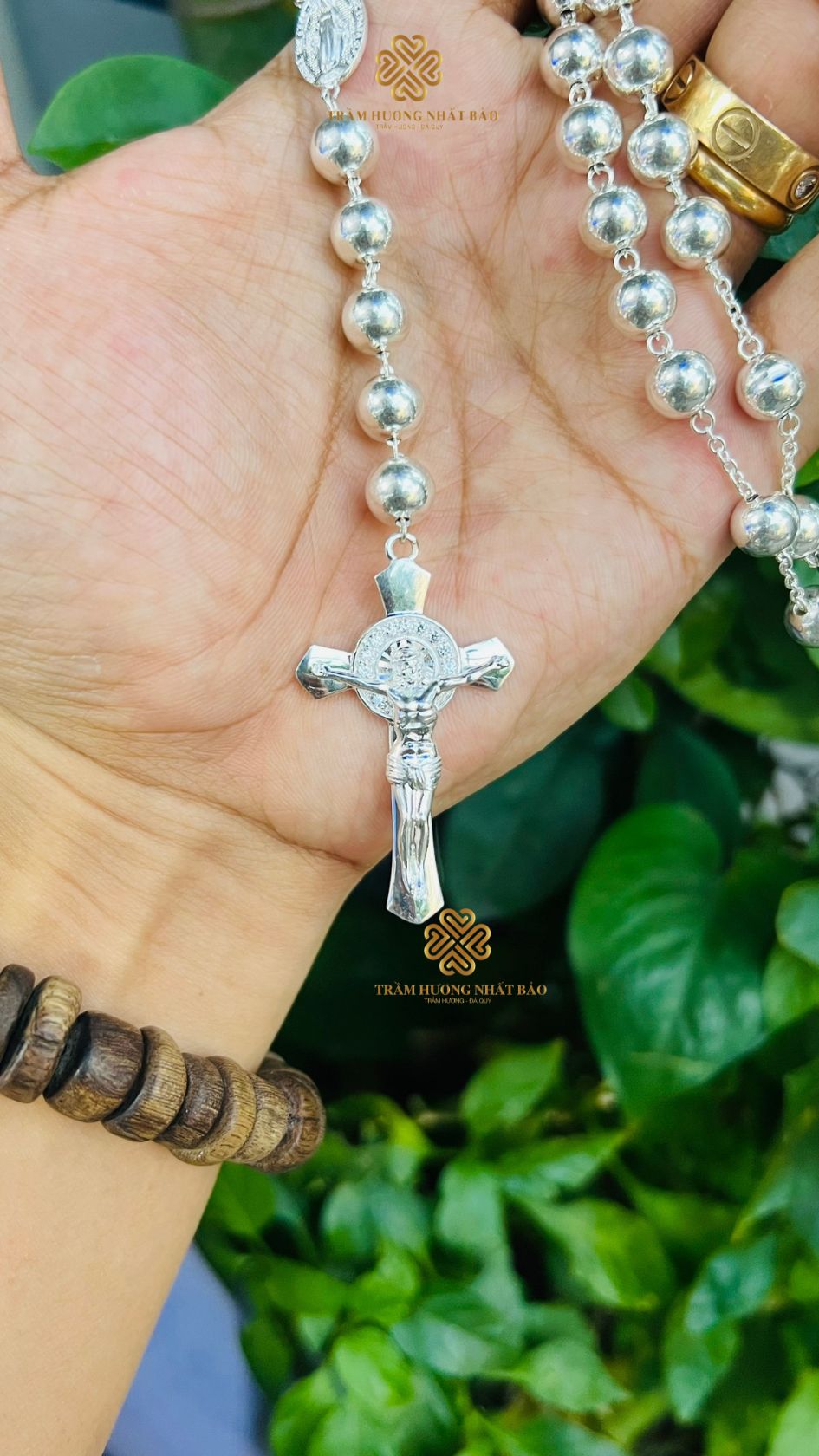 Tràng Hạt Mân Côi 50 Hạt Bạc Ta Size 8mm. Có Thánh Giá Và Đức Mẹ Ban Ơn. Mẫu Có Dây Bạc Giữa Các Hạt - Ảnh 5
