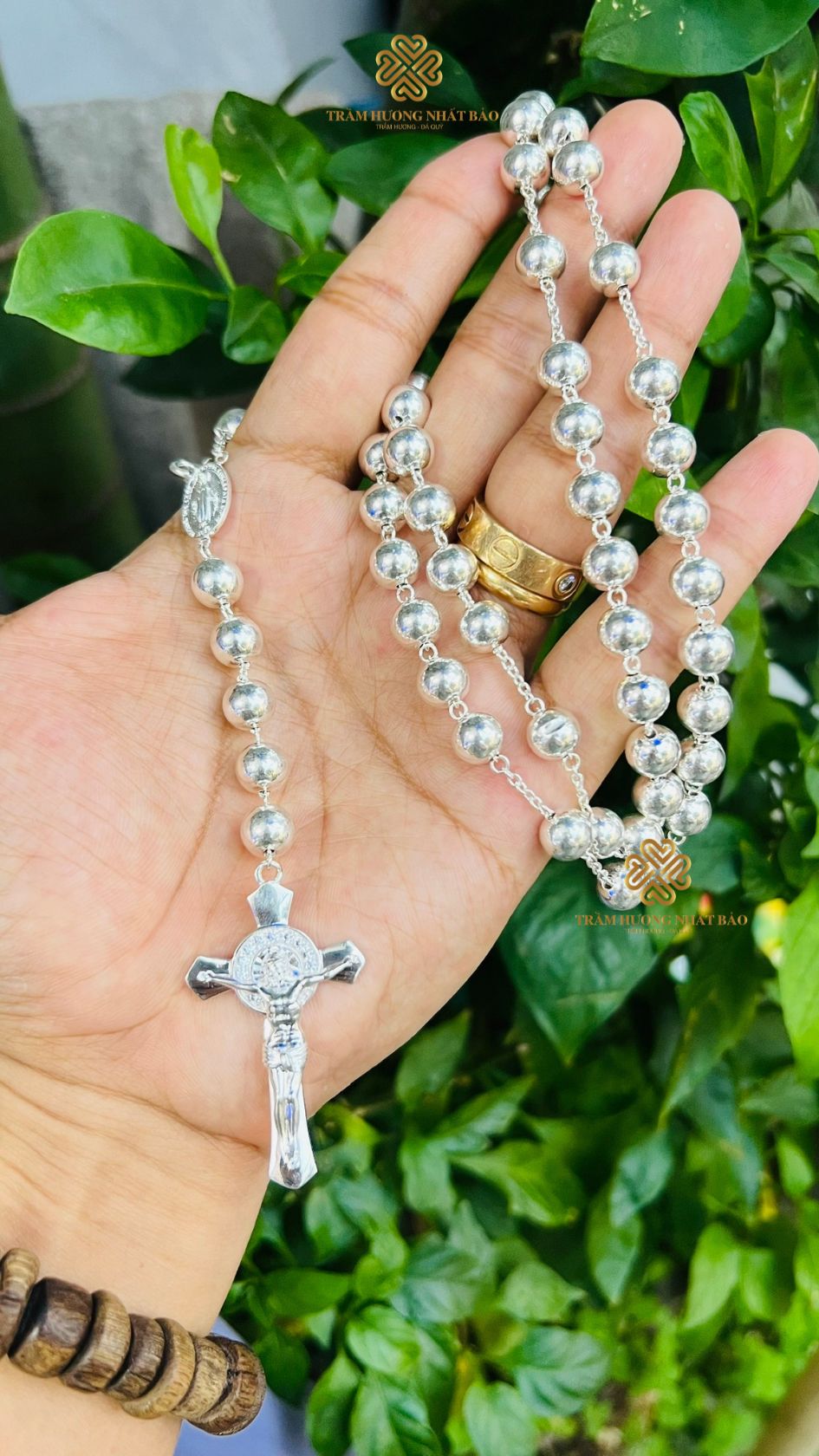 Tràng Hạt Mân Côi 50 Hạt Bạc Ta Size 8mm. Có Thánh Giá Và Đức Mẹ Ban Ơn. Mẫu Có Dây Bạc Giữa Các Hạt - Ảnh 6