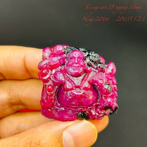 Tượng Phật Di Lạc Tạc Đá Ruby Thiên Nhiên. Tượng cao 35mm ngang 38mm nặng 200carat #20035