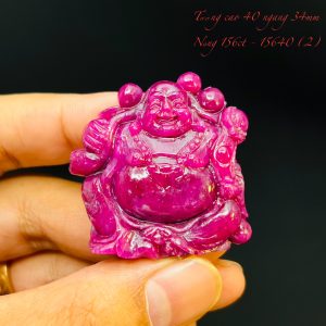Tượng Phật Di Lạc Tạc Đá Ruby Thiên Nhiên. Tượng cao 40mm ngang 34mm nặng 156carat #15640