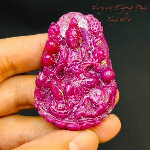 Tượng Đá Ruby Thiên Nhiên Tạc Phổ Hiền Bồ Tát. Tượng Cao 55 ngang 39mm nặng 167 carat