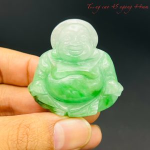 Tượng Di Lạc Cẩm Thạch Xanh Lý Cao Cấp Nghệ Nhân Việt Nam Chạm Khắc Tỉ mỉ. Tượng cao 45mm ngang 44mm.
