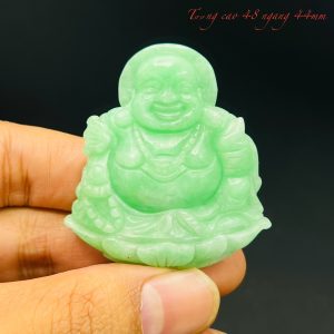 Tượng Di Lạc Cẩm Thạch Xanh Lý Cao Cấp Nghệ Nhân Việt Nam Chạm Khắc Tỉ mỉ. Tượng cao 48mm ngang 44mm.
