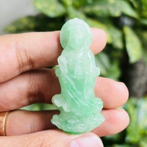 Alternative view of Mặt Dây Chạm Tượng Quán Âm Từ Bi Đá Cẩm Thạch Thiên Nhiên Cao Cấp. Tượng cao 53mm ngang 24mm.