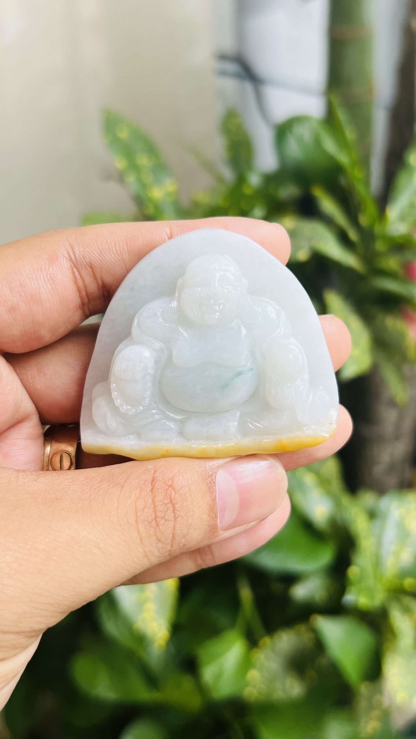 Tượng Di Lạc Tạc Từ Đá Cẩm Thạch Huyết Tách Màu tỉ mỉ Chất Đá Đẹp. Thông đèn, Tượng cao 47mm ngang 53mm. - Ảnh 2