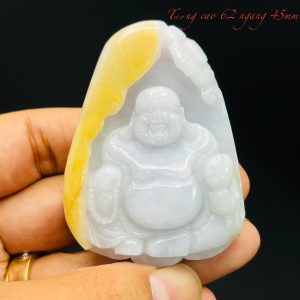 Tượng Di Lạc Tạc Từ Đá Cẩm Thạch Huyết Tách Màu tỉ mỉ Chất Đá Đẹp. Thông đèn, Tượng cao 62mm ngang 54mm.