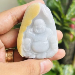 Alternative view of Tượng Di Lạc Tạc Từ Đá Cẩm Thạch Huyết Tách Màu tỉ mỉ Chất Đá Đẹp. Thông đèn, Tượng cao 62mm ngang 54mm.