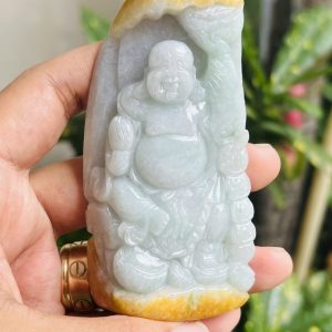 Alternative view of Tượng Di Lạc được Nghệ nhân Việt Nam Tạc trên đá cẩm thạch cao cấp, tách lớp tỉ mỉ chất đá cao thông đèn. Thích hợp trưng bày. Tượng cao 10cm ngang 4.6cm.
