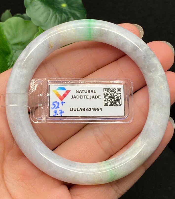 Vòng Phỉ Thúy Tam Tài Bạch Ngọc Điểm Huyết Điểm Lý Xanh Ni 52 - Ảnh 2