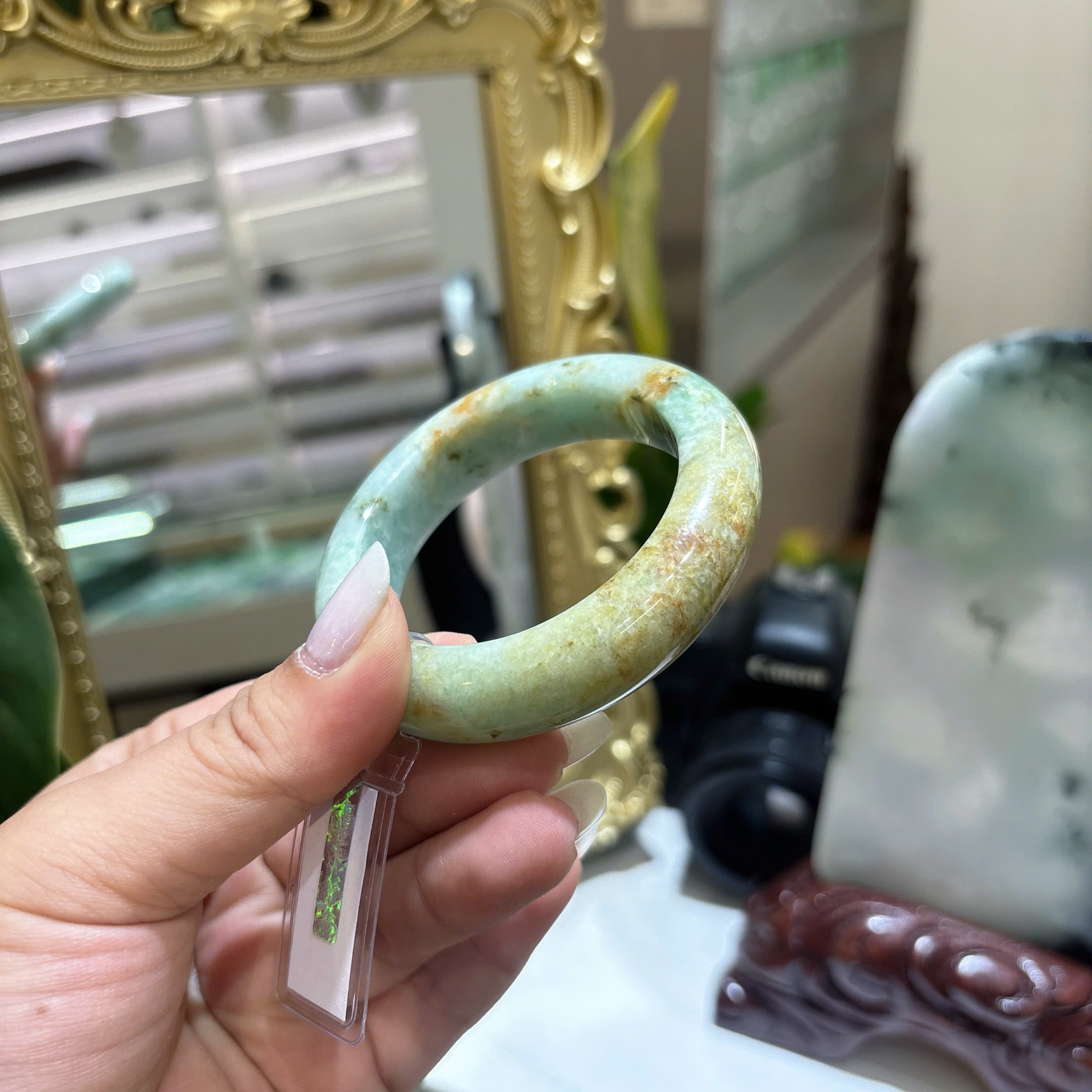 Vòng Cẩm Thạch Phỉ Thuý TypeA- Xanh Lý Hoàng Phỉ - Ni 53/54 - Ảnh 2