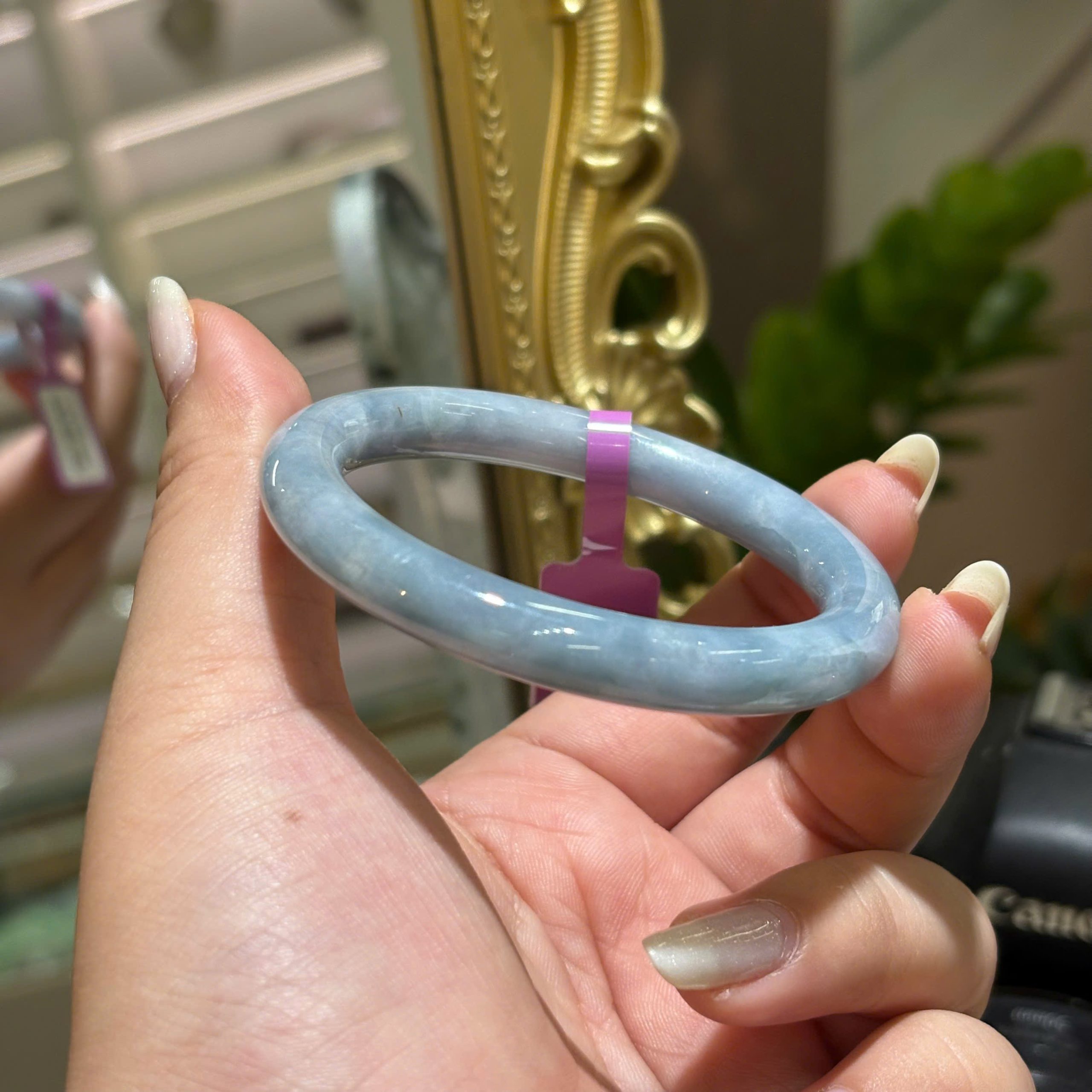 Vòng Cẩm Thạch Phỉ Thuý TypeA - Tím Blue Bản Đũa -Ni 54/55 - Ảnh 4